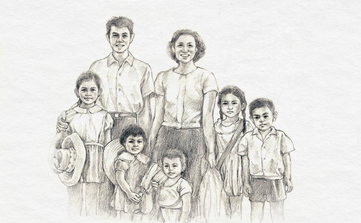 President (far right) with his family portrait from childhood.