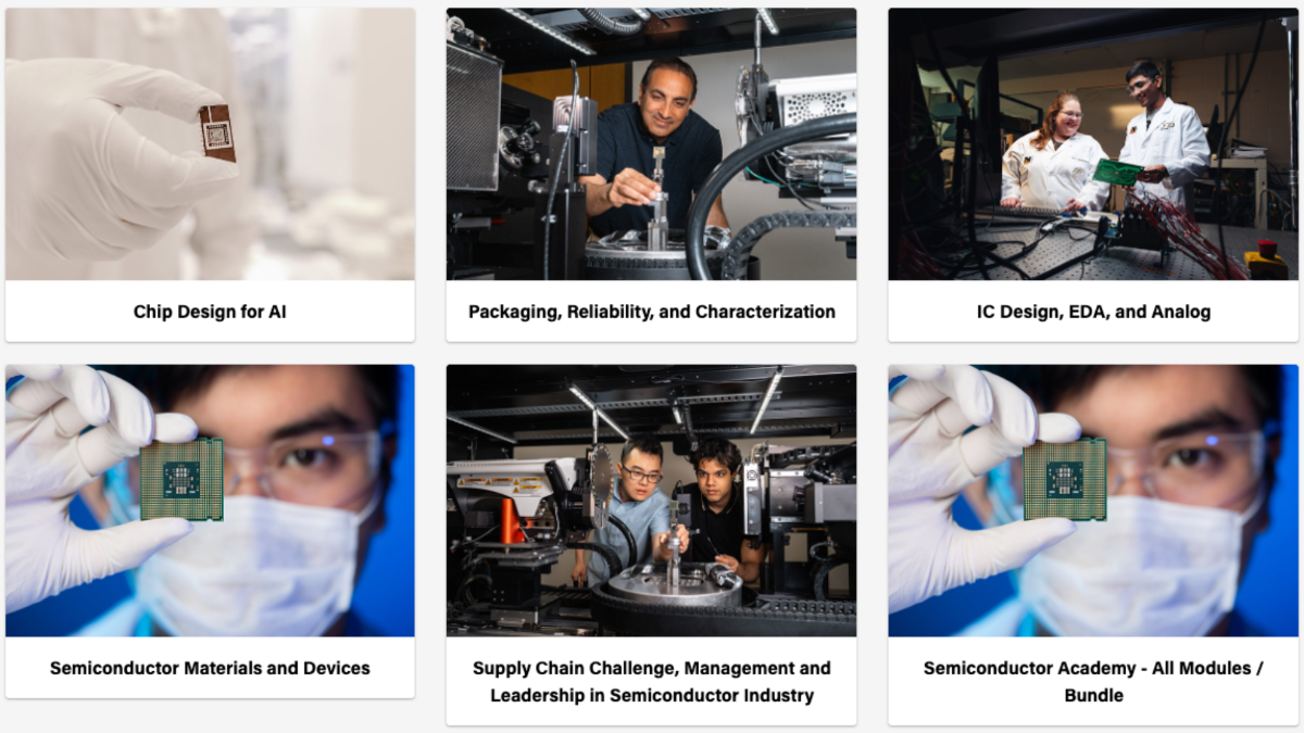 Covering topics from chip design and semiconductor materials to packaging and supply chain management, the Semiconductor Academy’s two-hour modular courses allow learners to build industry-relevant skills at their own pace.
