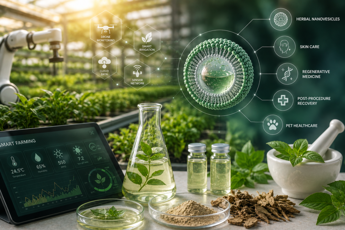 The collaborative research between NYCU and Chiayi University, integrating smart agriculture, herbal medicine, and biomedical innovation to develop herbal nanovesicle technologies with applications in precision healthcare and regenerative medicine.