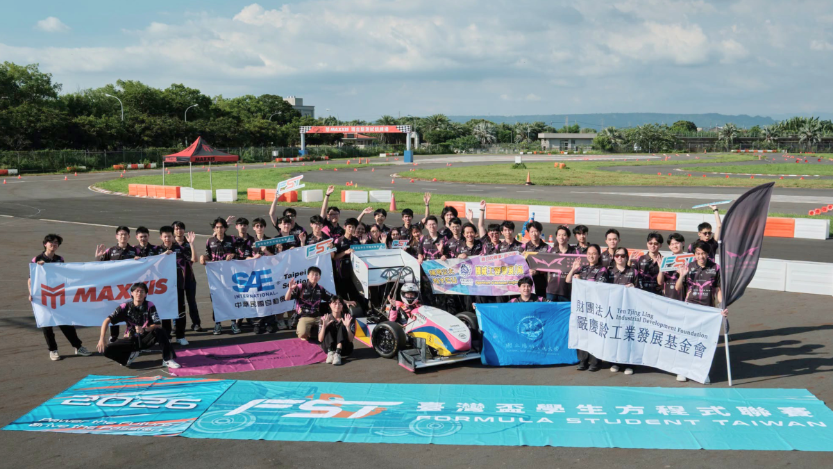 Members of NYCU Vulpes Racing gather with VR8 following the Formula Student Taiwan competition, marking the culmination of a year of student-led engineering and teamwork.
